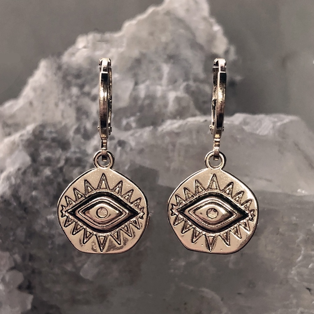 Evil Eye Coin Pendant Gold Plated Earrings